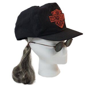 Harley Davidson Cap with Ponytail. Perfect for Halloween! Be the Boomer Biker.